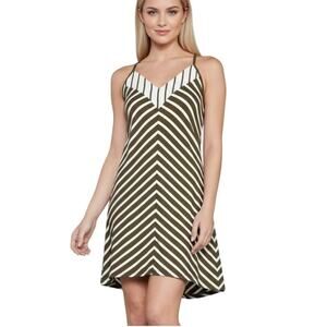 Laila Jayde Mitered Striped Sleeveless Dress Olive Natural Racerback NWT Large